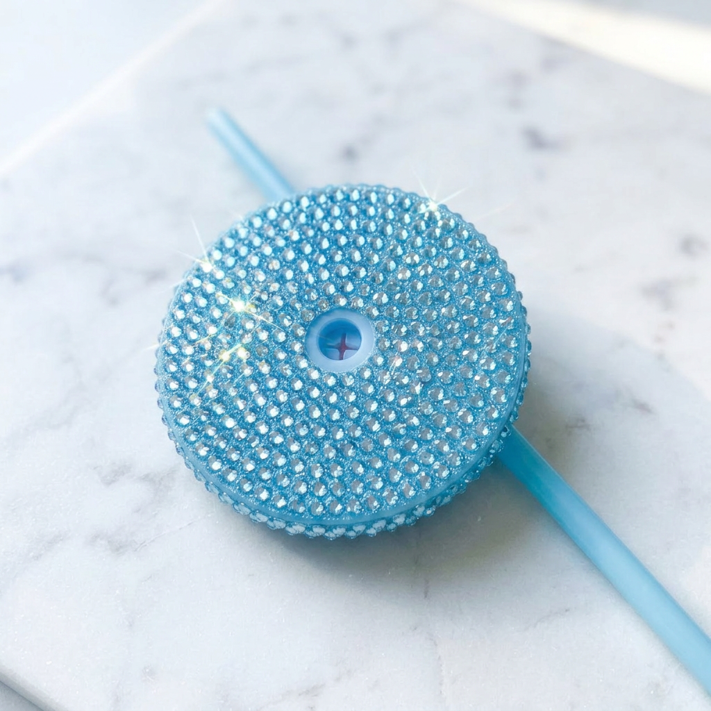 Baby Blue Bling Lid & Straw